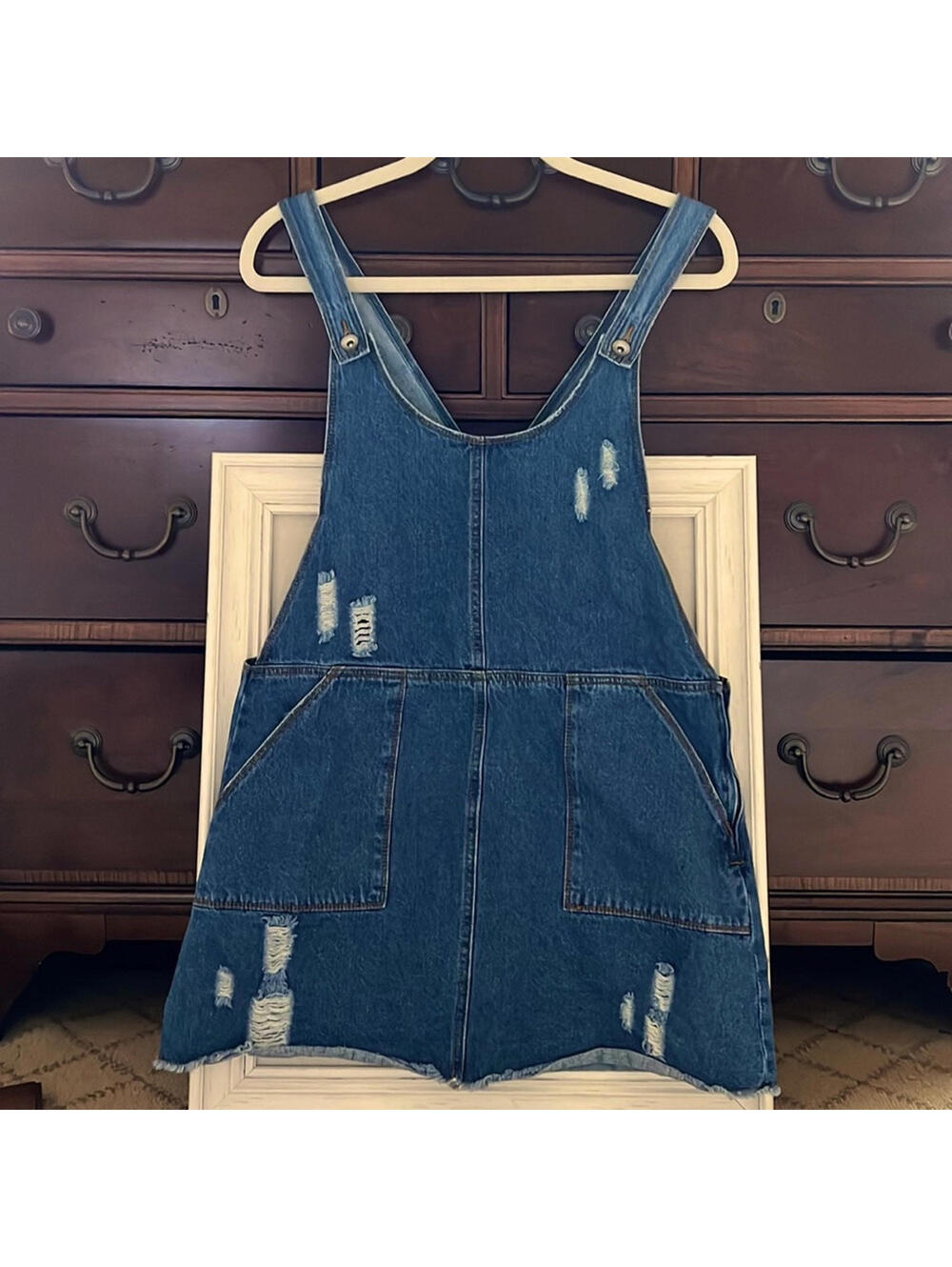 Others Follow denim overall dress w gold stitching.  8